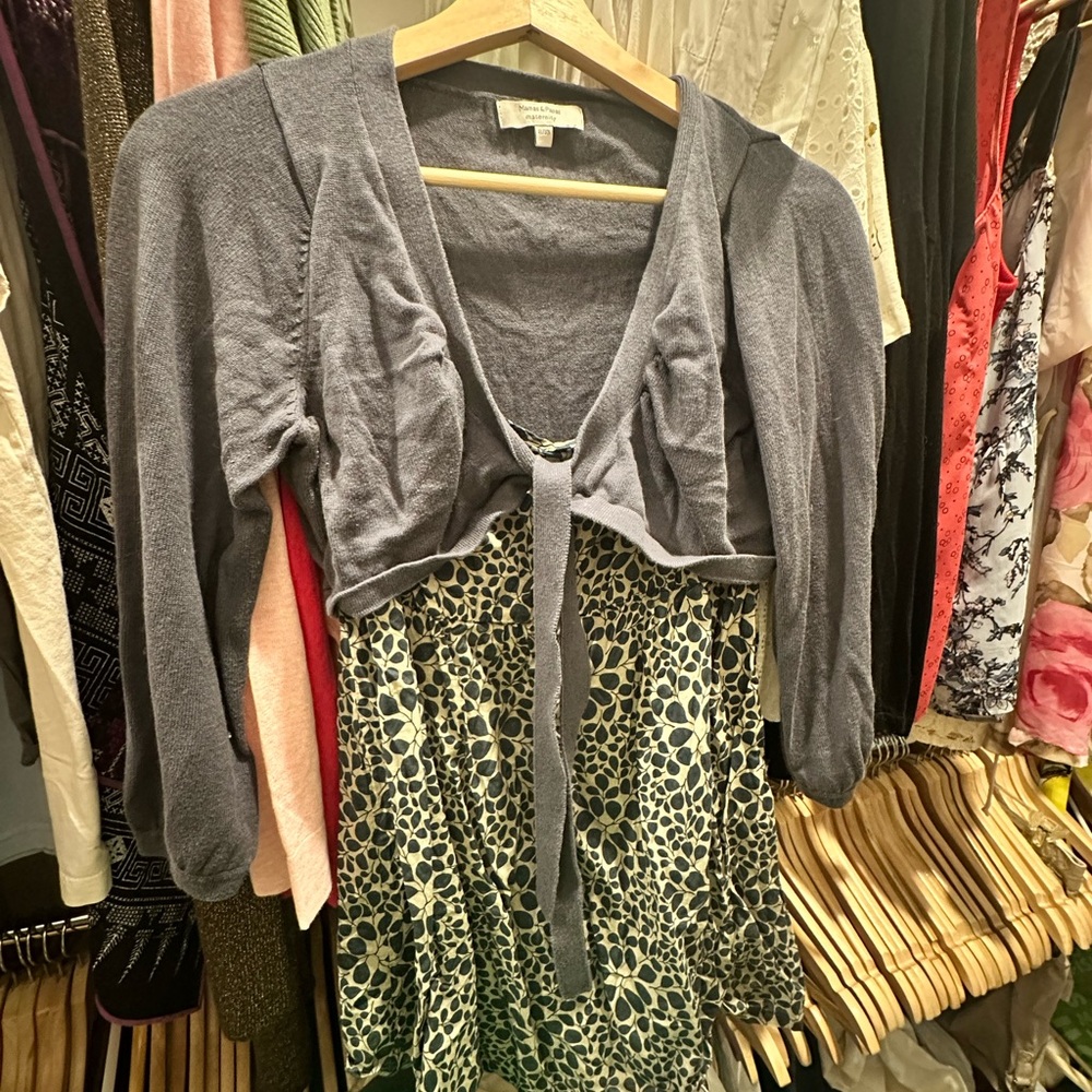 Chic Gray Cardigan with Animal Print Dress